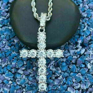 4ct Certified Diamond Round Cut Cross Pendant White Gold Excellent